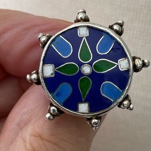 One of a kind Cloisonné sterling ring by Paulette